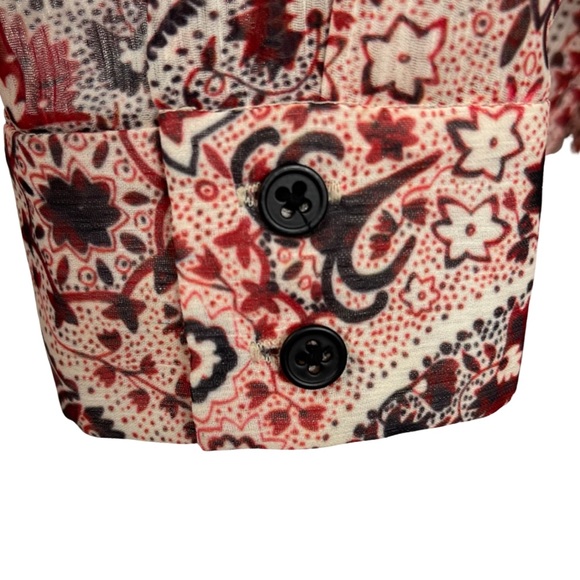 Alice + Olivia Anabel Boho Paisley Floral Bow Tie Blouse Top S Rust Black - Picture 6 of 12